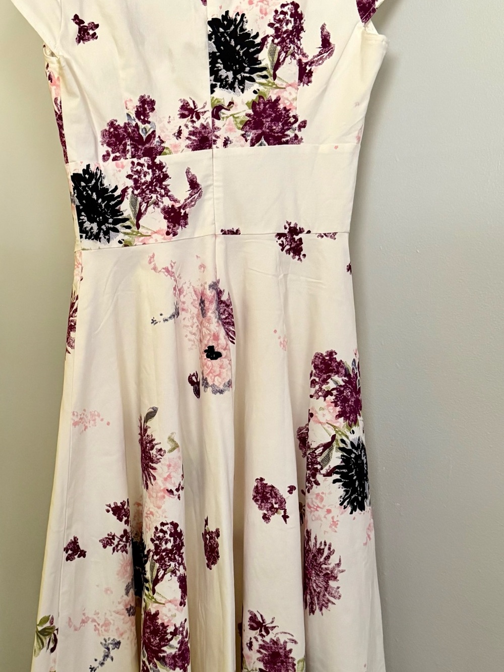 Cream Midi Dress with Plum Floral Print